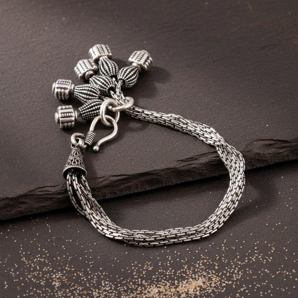 Jashn Bracelet – Oxidised 925 Silver 5 - Chain Loop Ball Tip Bracelet - Zirak Silver