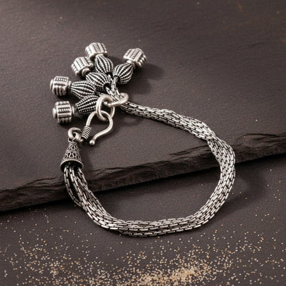 Jashn Bracelet – Oxidised 925 Silver 5 - Chain Loop Ball Tip Bracelet - Zirak Silver