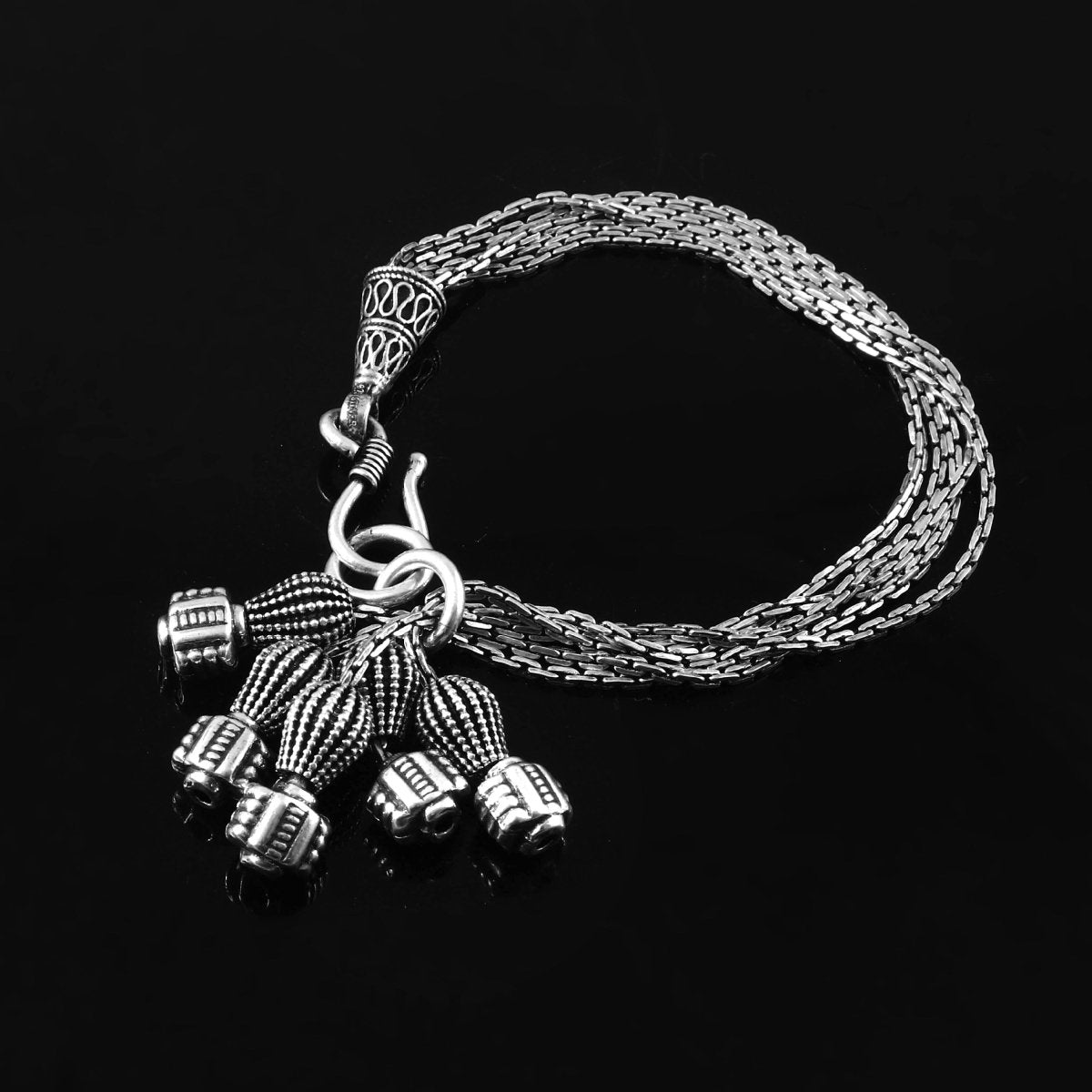 Jashn Bracelet – Oxidised 925 Silver 5 - Chain Loop Ball Tip Bracelet - Zirak Silver