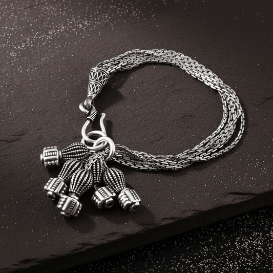 Jashn Bracelet – Oxidised 925 Silver 5 - Chain Loop Ball Tip Bracelet - Zirak Silver
