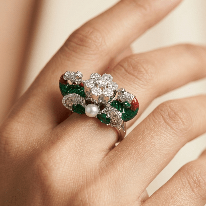 Jodi Double Peacock Ring - Zirak Silver