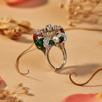 Jodi Double Peacock Ring - Zirak Silver