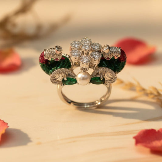 Jodi Double Peacock Ring - Zirak Silver
