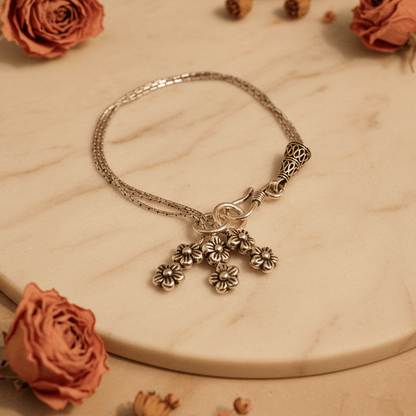 Juhi Multi-Strand Floral Bracelet - Zirak Silver