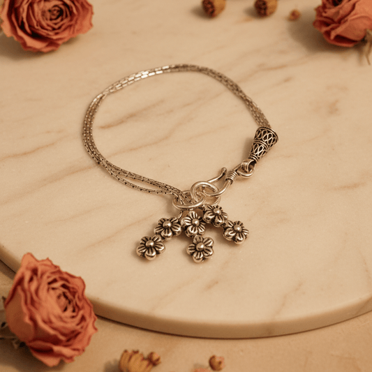 Juhi Multi-Strand Floral Bracelet - Zirak Silver