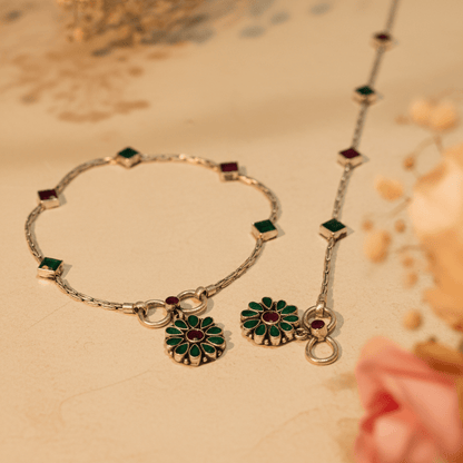 Kamala Oxidized Floral Anklets - Zirak Silver