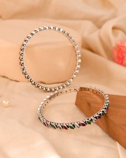 Kavya Marquise Stone Oxidized Bangle - Zirak Silver