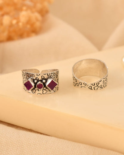 Kiara Wide Band Pink Stone Toe Rings - Zirak Silver
