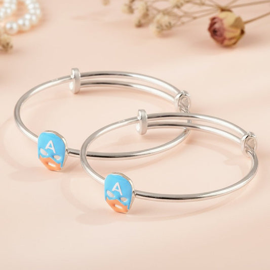 Kids Captain America Charm Silver Bracelet Pair - Zirak Silver