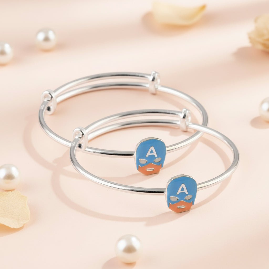 Kids Captain America Charm Silver Bracelet Pair - Zirak Silver
