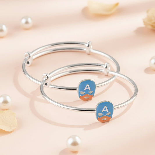 Kids Captain America Charm Silver Bracelet Pair - Zirak Silver