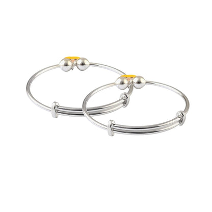 Kids Sterling Silver Adjustable Bracelet with Monkey Enamel Charm - Zirak Silver