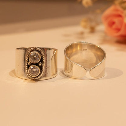 Kiran Clear Stone Wide Toe Rings (Medium) - Zirak Silver