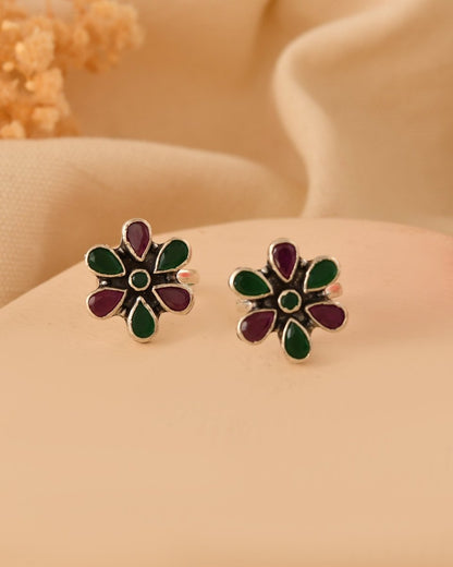 Kusum Floral Oxidized Toe Rings - Zirak Silver