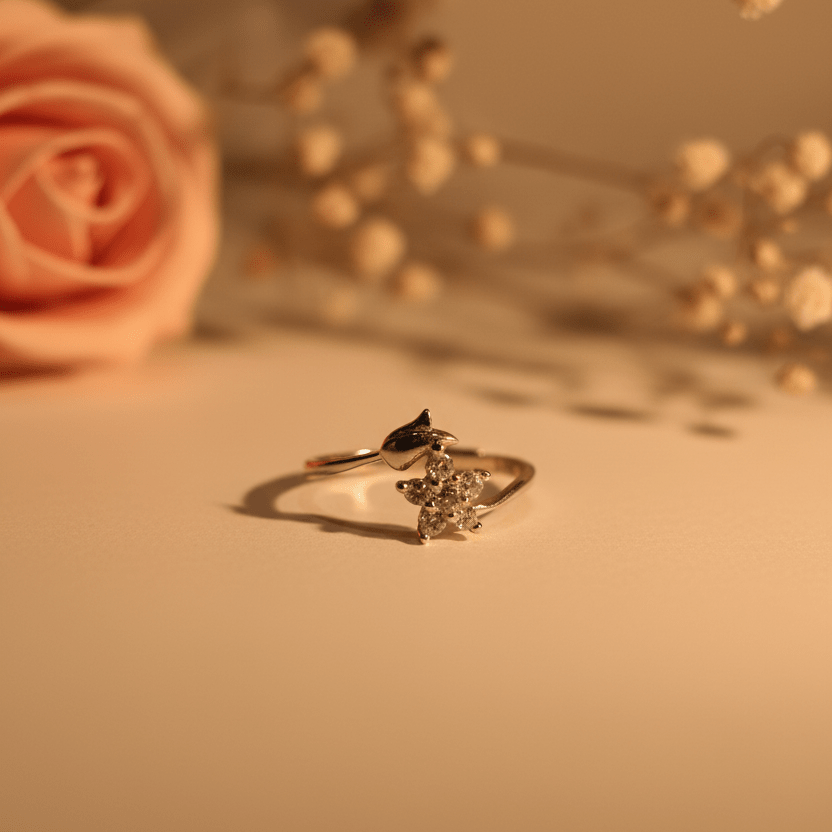 Lata Floral Bypass Ring - Zirak Silver