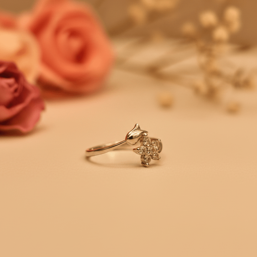 Lata Floral Bypass Ring - Zirak Silver