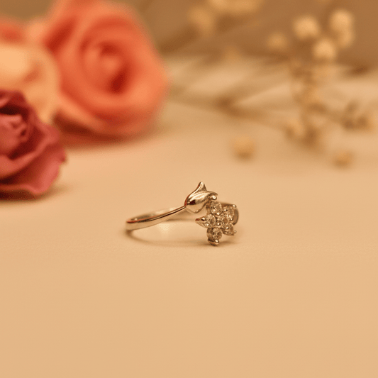 Lata Floral Bypass Ring - Zirak Silver