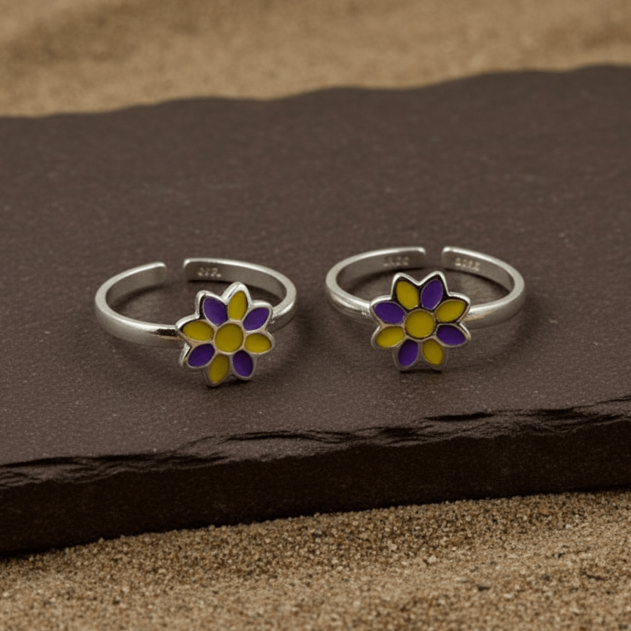 Lavender Daisy Silver Toe Ring - Zirak Silver
