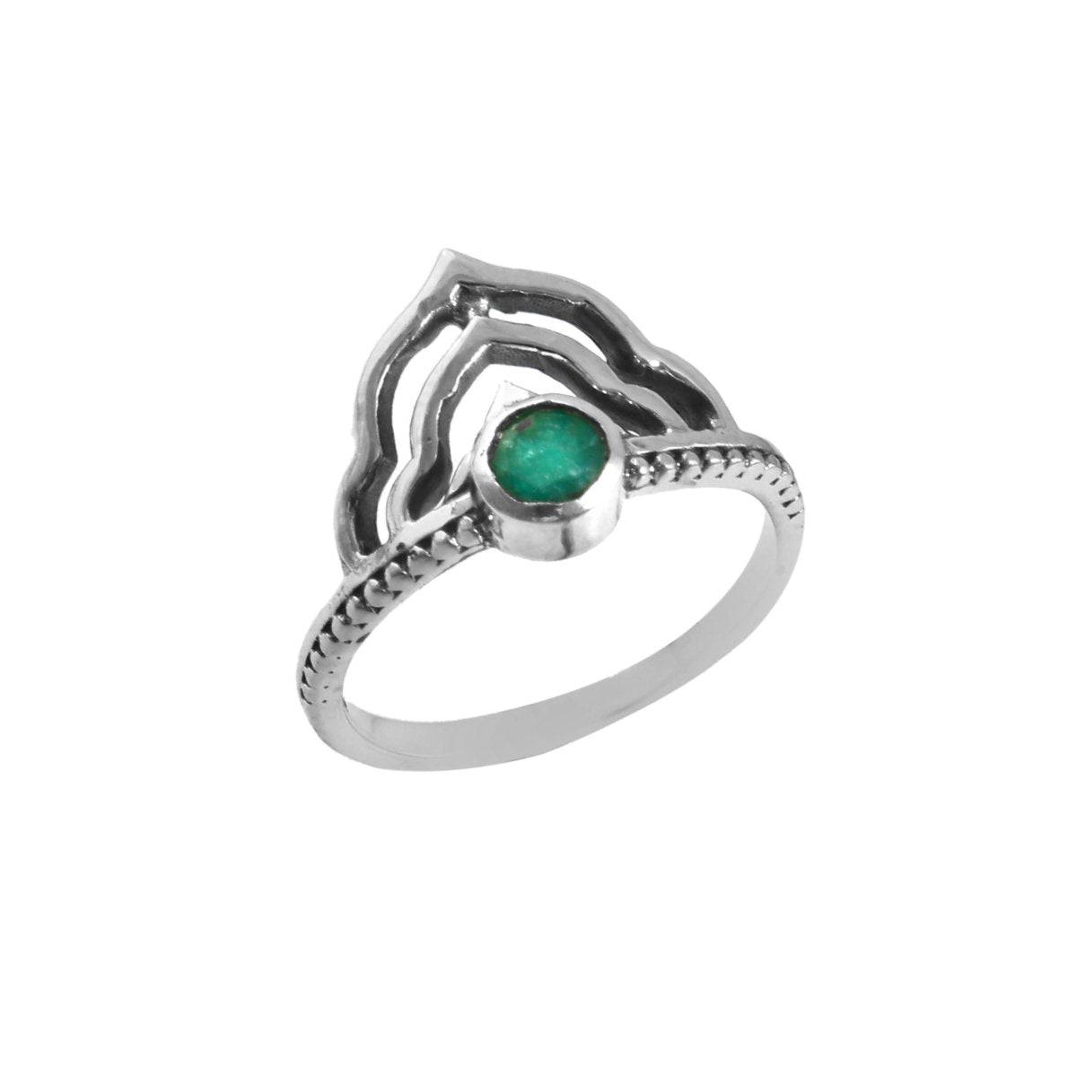 Layered Lotus Emerald Ring - Zirak Silver