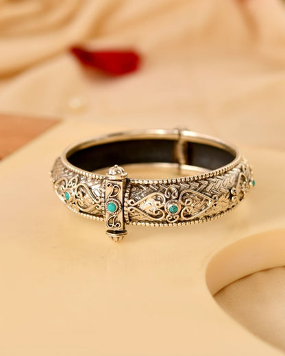 Leela Turquoise Antique Silver Kada - Zirak Silver