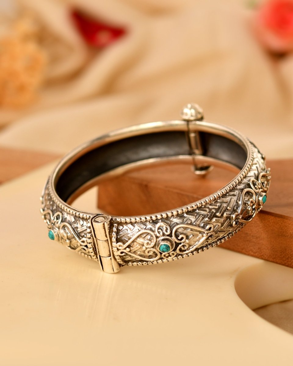 Leela Turquoise Antique Silver Kada - Zirak Silver
