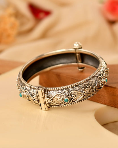 Leela Turquoise Antique Silver Kada - Zirak Silver