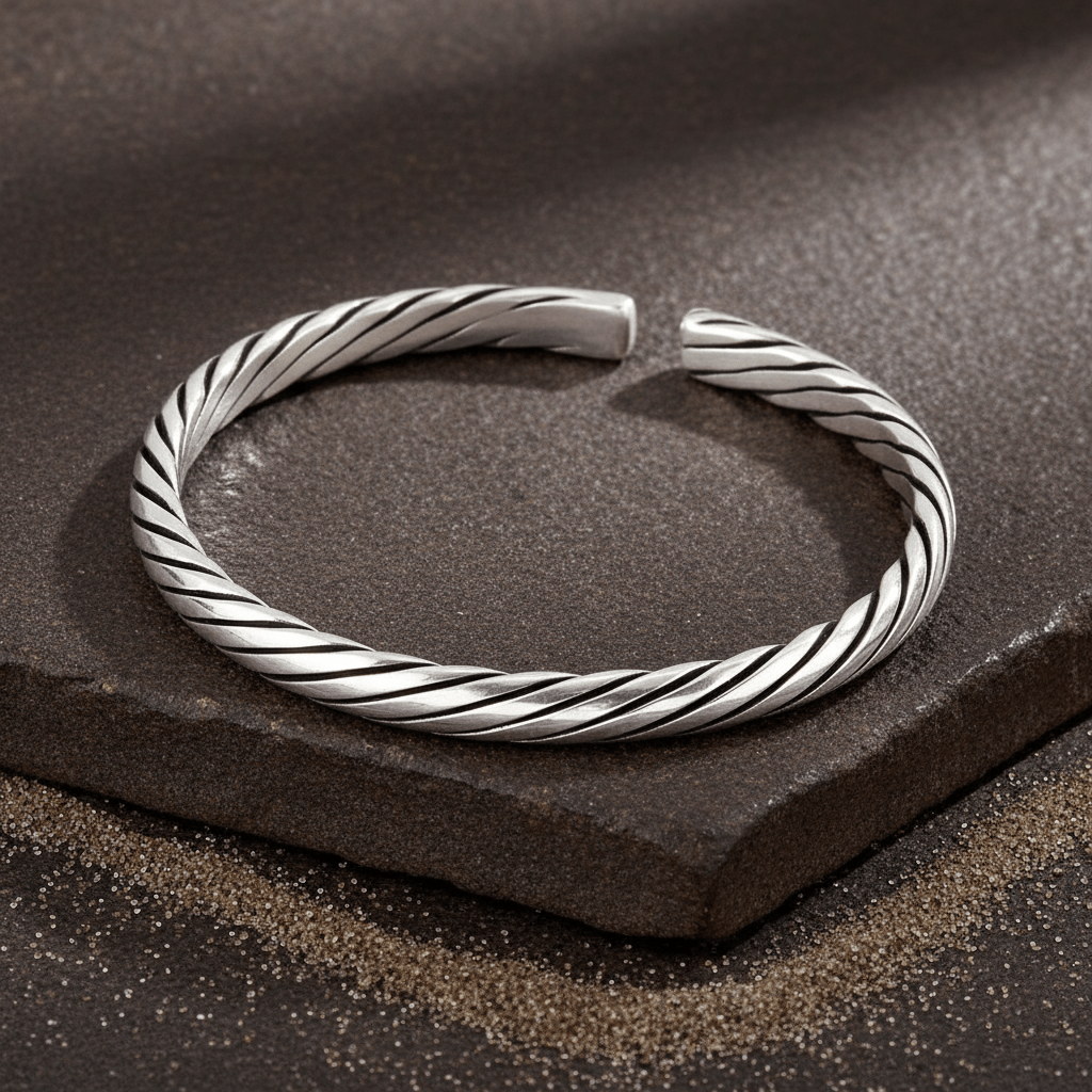 Leher Cuff – Oxidised 925 Silver Wave Pattern Cuff for Men - Zirak Silver