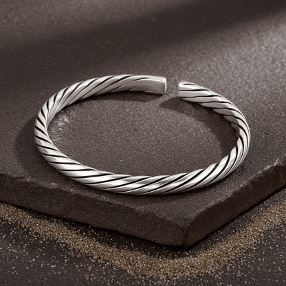 Leher Cuff – Oxidised 925 Silver Wave Pattern Cuff for Men - Zirak Silver