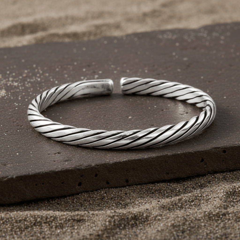 Leher Cuff – Oxidised 925 Silver Wave Pattern Cuff for Men - Zirak Silver
