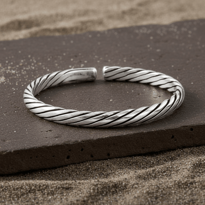 Leher Cuff – Oxidised 925 Silver Wave Pattern Cuff for Men - Zirak Silver