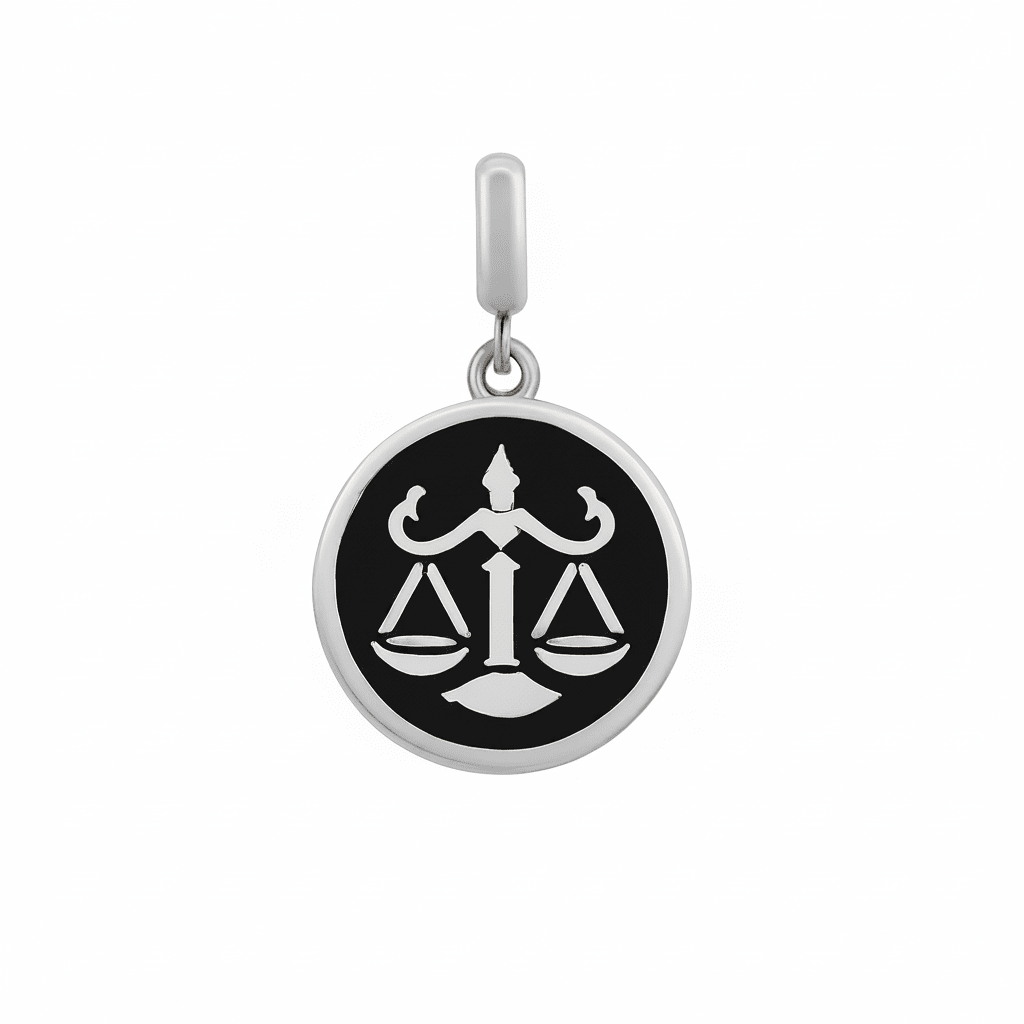 Libra Zodiac Charm in Sterling Silver – Double - Sided Blue Enamel Pendant - Zirak Silver