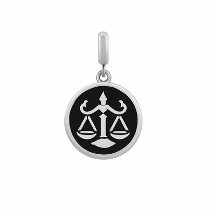 Libra Zodiac Charm in Sterling Silver – Double - Sided Blue Enamel Pendant - Zirak Silver