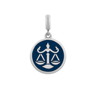 Libra Zodiac Charm in Sterling Silver – Double - Sided Blue Enamel Pendant - Zirak Silver