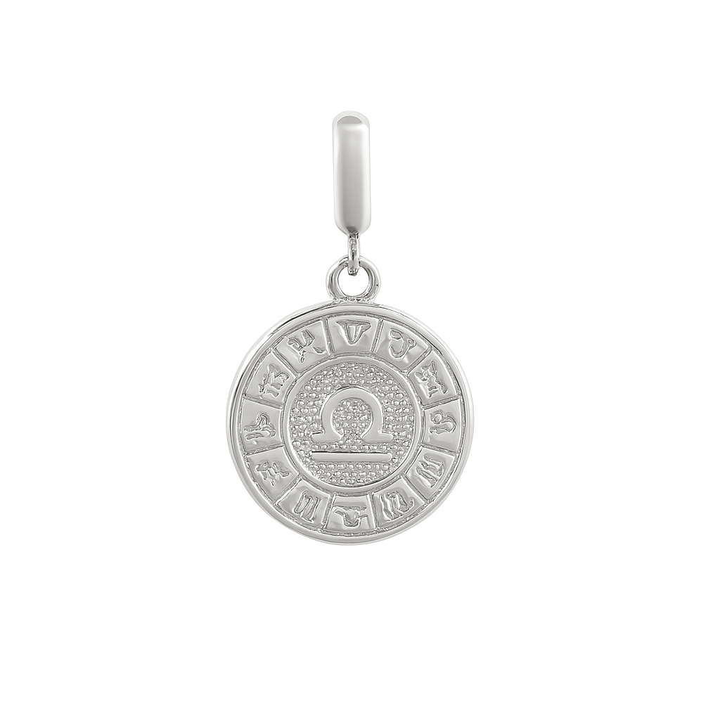 Libra Zodiac Charm in Sterling Silver – Double - Sided Blue Enamel Pendant - Zirak Silver