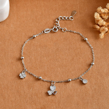 Lucky Hearts - & - Pearl Sterling - Silver Charm Bracelet | CZ Pavé, MOP Inlay & Bead Stations - Zirak Silver