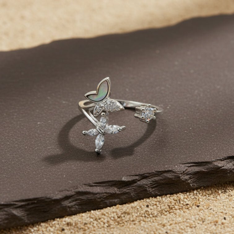 Luna Bloom Butterfly Open Silver Ring - Zirak Silver