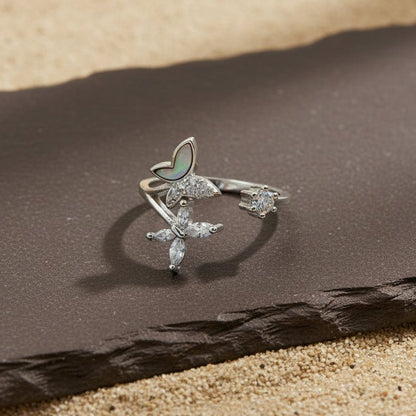 Luna Bloom Butterfly Open Silver Ring - Zirak Silver