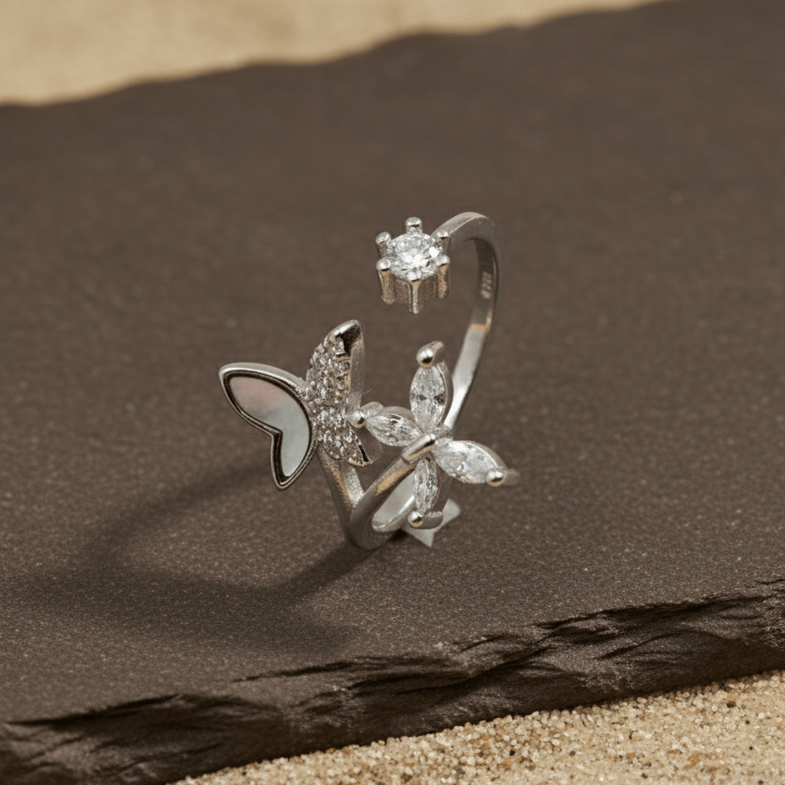 Luna Bloom Butterfly Open Silver Ring - Zirak Silver