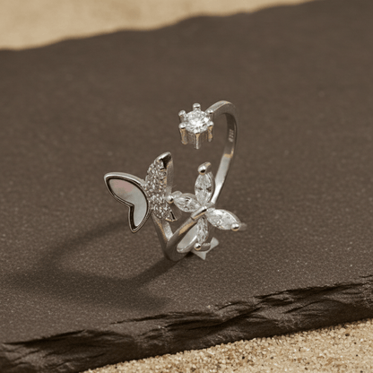 Luna Bloom Butterfly Open Silver Ring - Zirak Silver