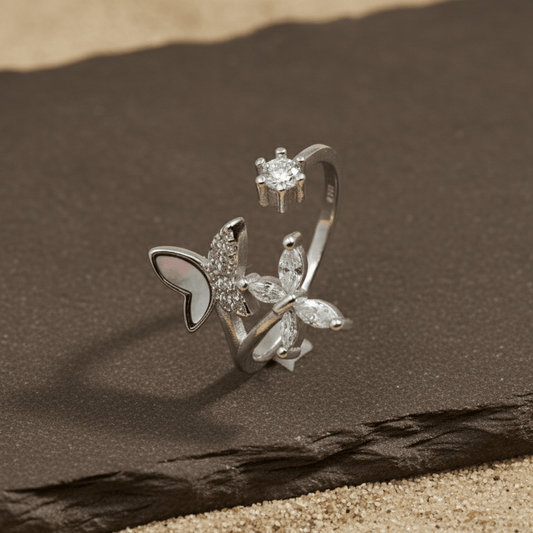 Luna Bloom Butterfly Open Silver Ring - Zirak Silver