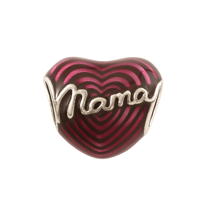 Mama Heart Charm in Sterling Silver – Red Enamel Bead with Engraved Script - Zirak Silver