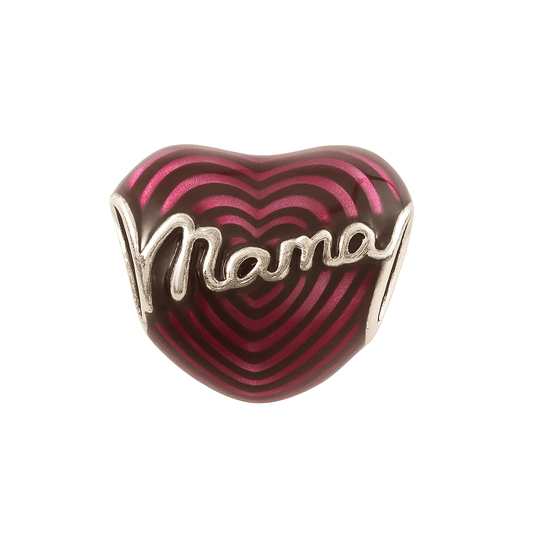 Mama Heart Charm in Sterling Silver – Red Enamel Bead with Engraved Script - Zirak Silver