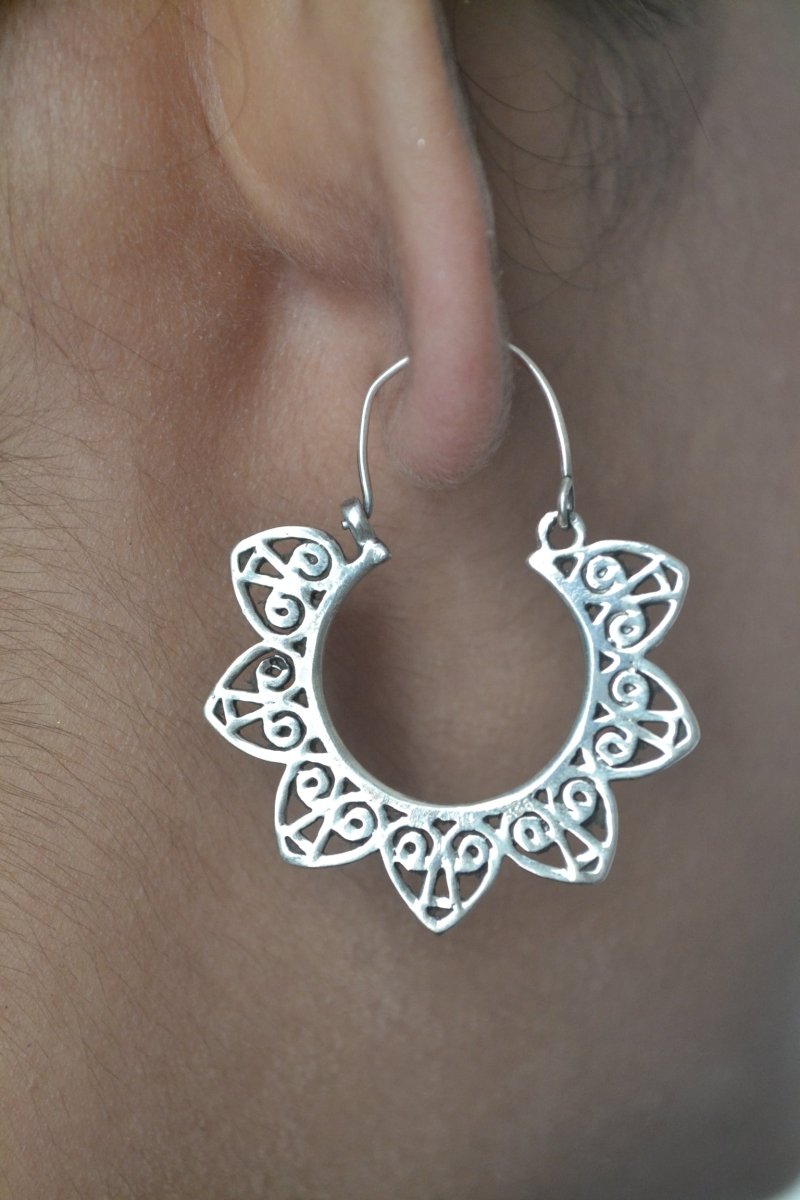 Mandala Hoop Dangles - Zirak Silver