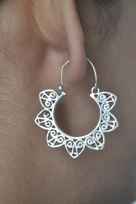 Mandala Hoop Dangles - Zirak Silver