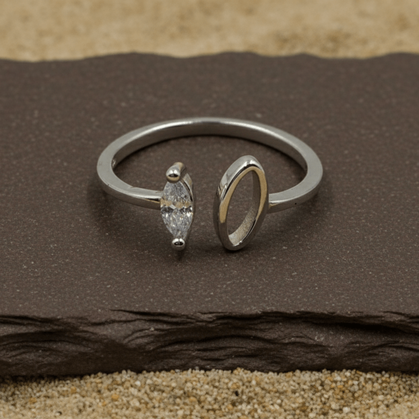 Marquise Spark Open Band Silver Ring - Zirak Silver