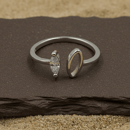 Marquise Spark Open Band Silver Ring - Zirak Silver