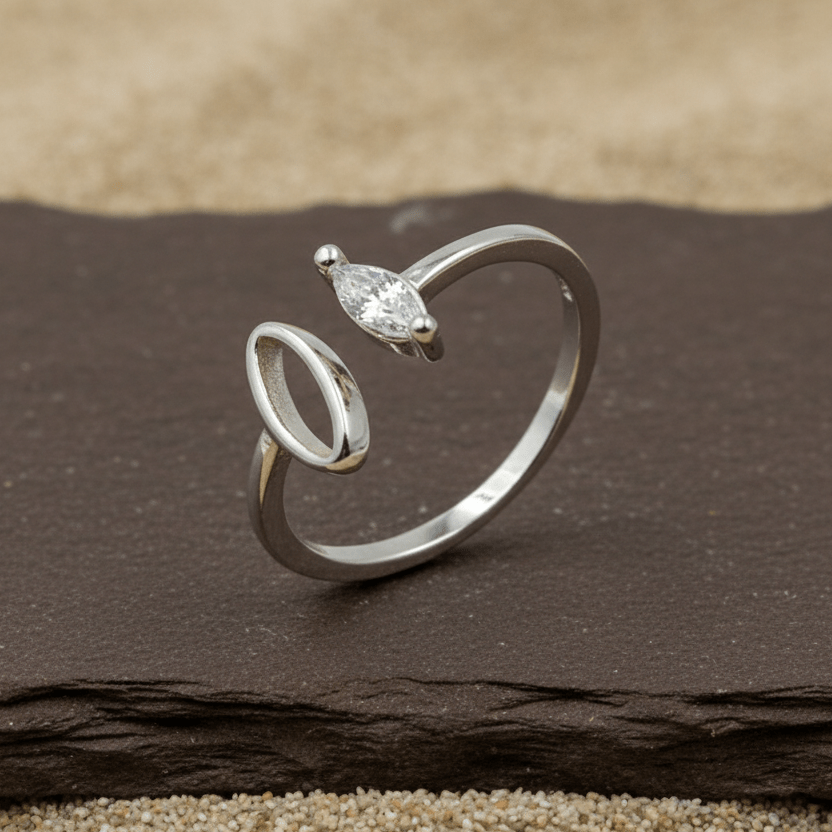 Marquise Spark Open Band Silver Ring - Zirak Silver