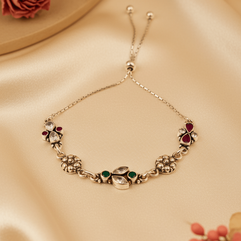 Maya Multi-Stone Floral Slider Bracelet - Zirak Silver