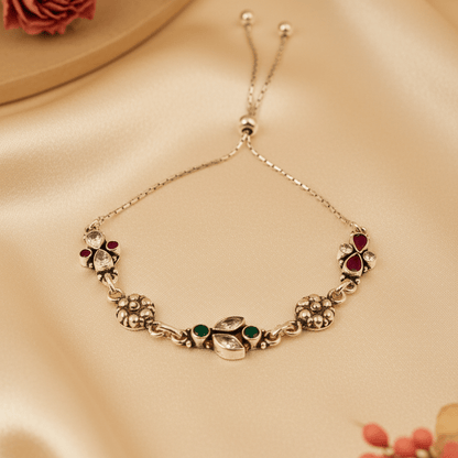Maya Multi-Stone Floral Slider Bracelet - Zirak Silver
