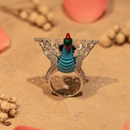 Mayura Dancing Peacock Ring - Zirak Silver